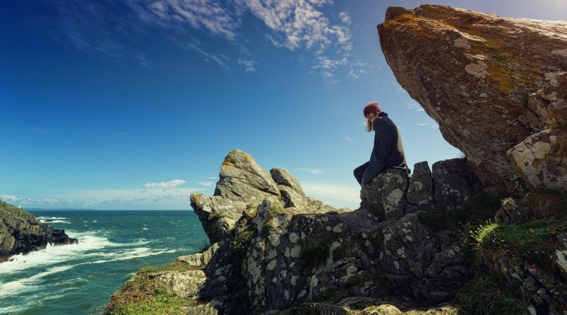 woman, sea, cliffs