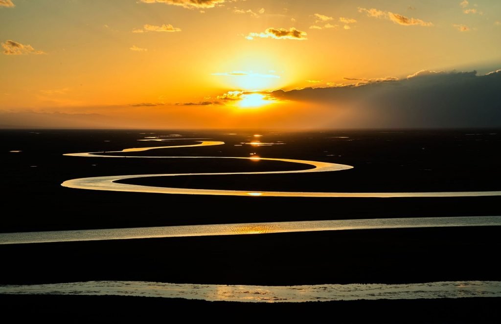prairie, river, stream, curved, sunset, sunrise, nature, landscape, outdoors, dusk, twilight, dawn, horizon, river, river, river, river, river, sunset, sunrise, sunrise