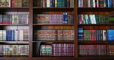 a book shelf filled with lots of books